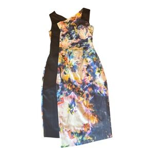 Karen Millen Floral Print Sleeveless Sheath Dress US 6 Black Multi Color